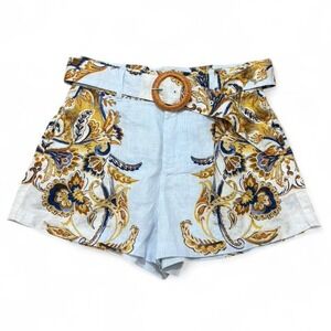 NWT Joie 100% linen White Paisley design shorts with belt pockets elastic waist